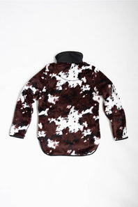 Faux fur youth pullover with brown cow print all over 