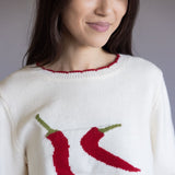 Red Chili Pepper Sweater for Women in Ivory
