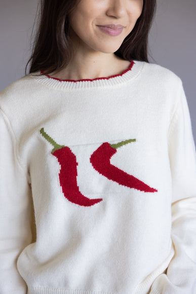 Red Chili Pepper Sweater for Women in Ivory