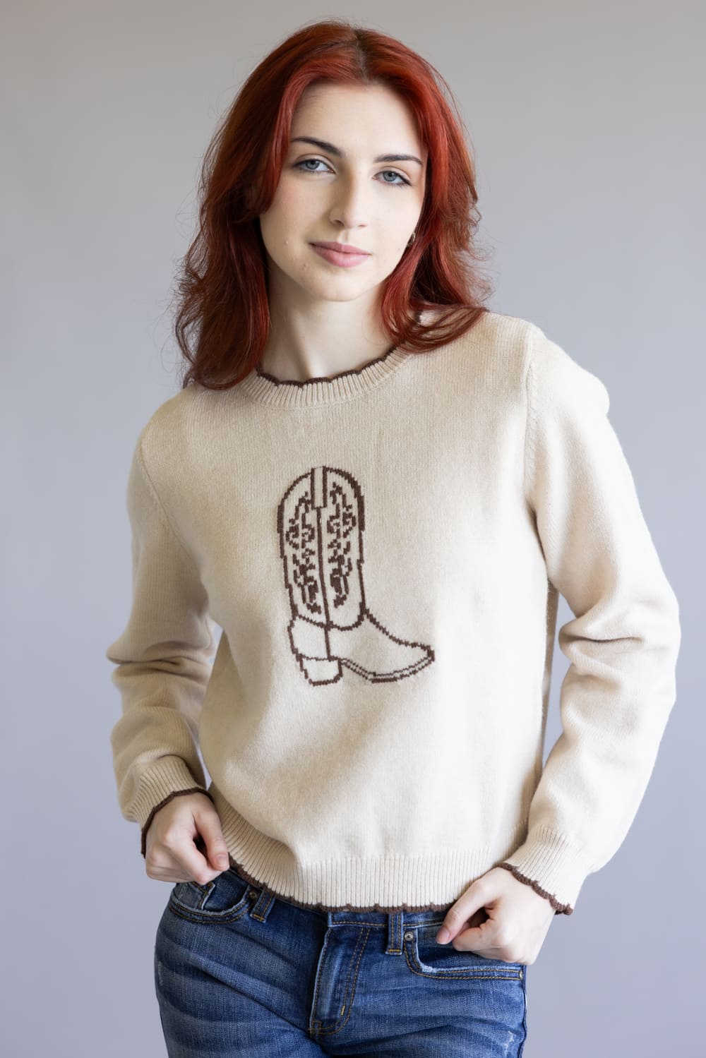 Cowboy Boot Sweater for Women in Brown