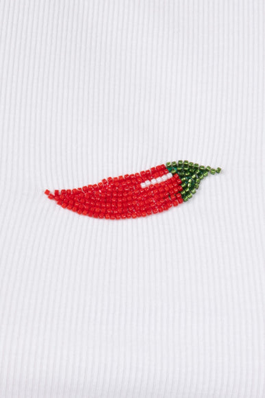 Beaded Chili Pepper Tank Top for Women in White