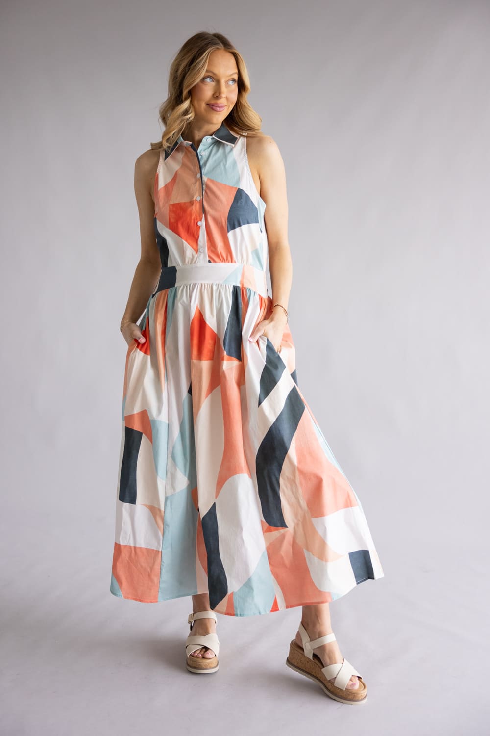 Elan Prism Print Button Maxi Dress for Women in Multi