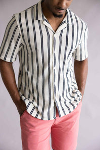 Textured Woven Button Up Shirt for Men in Cream/Black