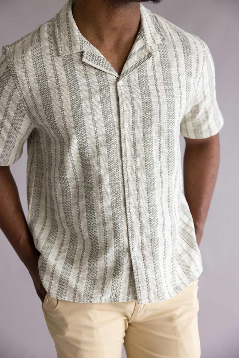 Woven Resort Button Up Shirt for Men in Sage