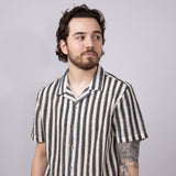 PX Vertical Stripe Woven Shirt for Men in Cream/Black