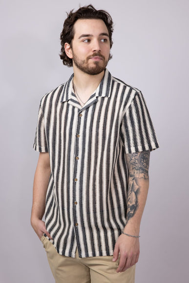 PX Vertical Stripe Woven Shirt for Men in Cream/Black