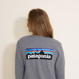 Patagonia Women’s Long Sleeve P-6 Logo Responsibili-Tee in Heather Grey