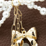 Pearl Bow Heart Purse Charm in Gold