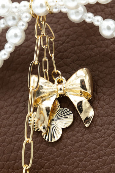 Pearl Bow Heart Purse Charm in Gold