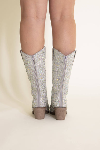 Pierre Dumas Wilder Rhinestone Cowboy Boots for Women in Silver