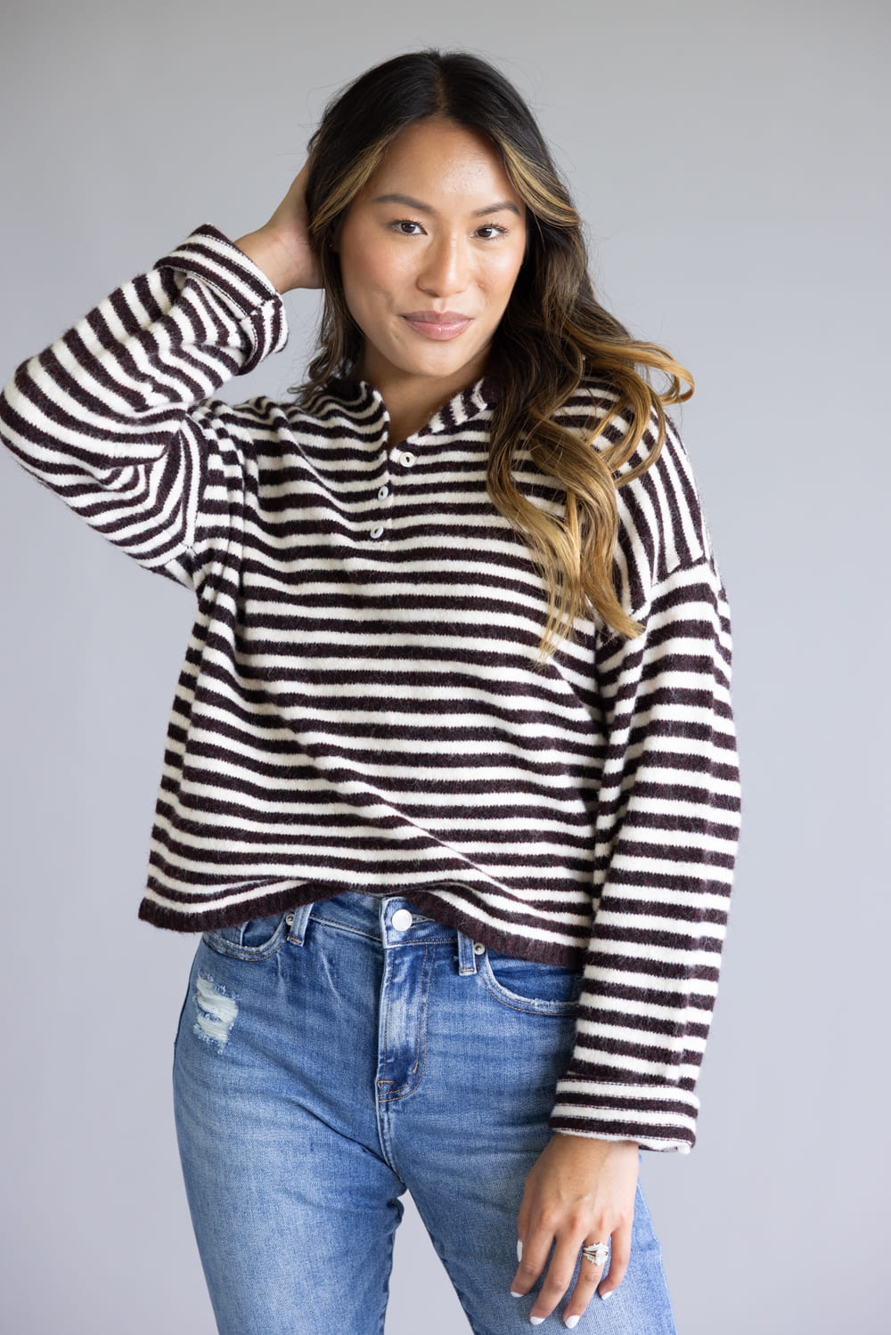 Things Between Piper Henley Shirt for Women in Dark Wine