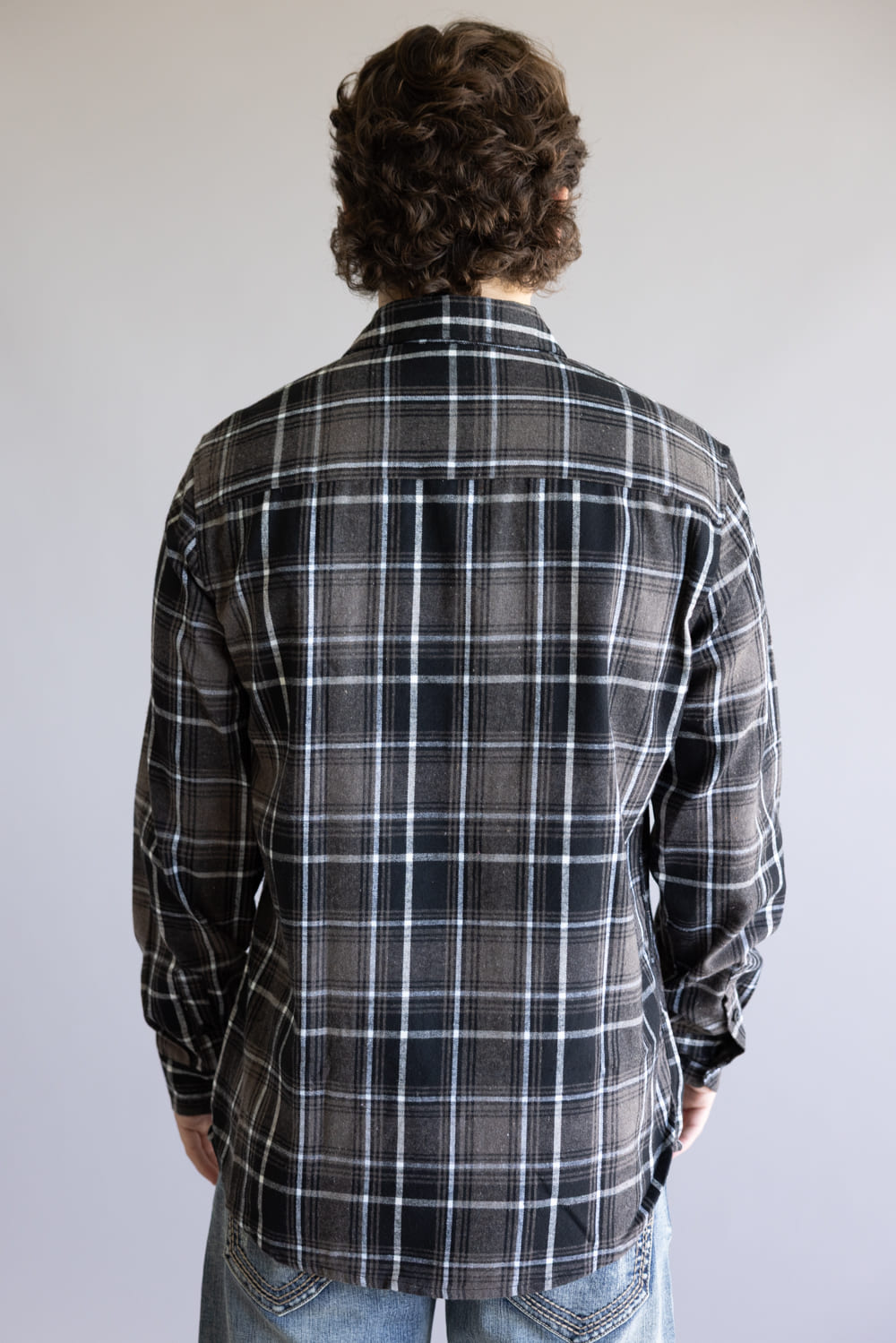 Plaid Flannel Shirt for Men in Black Brown