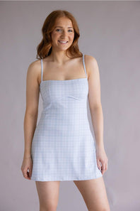 Plaid Sweetheart Tennis Dress for Women in Light Blue