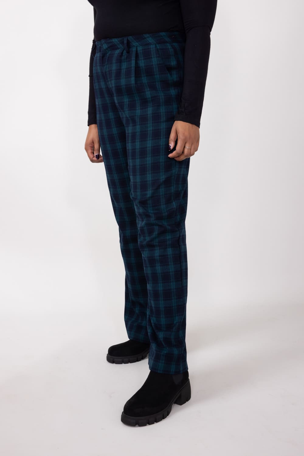 Plaid Trouser Pants for Women in Navy/Green Check