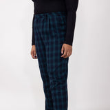 Plaid Trouser Pants for Women in Navy/Green Check