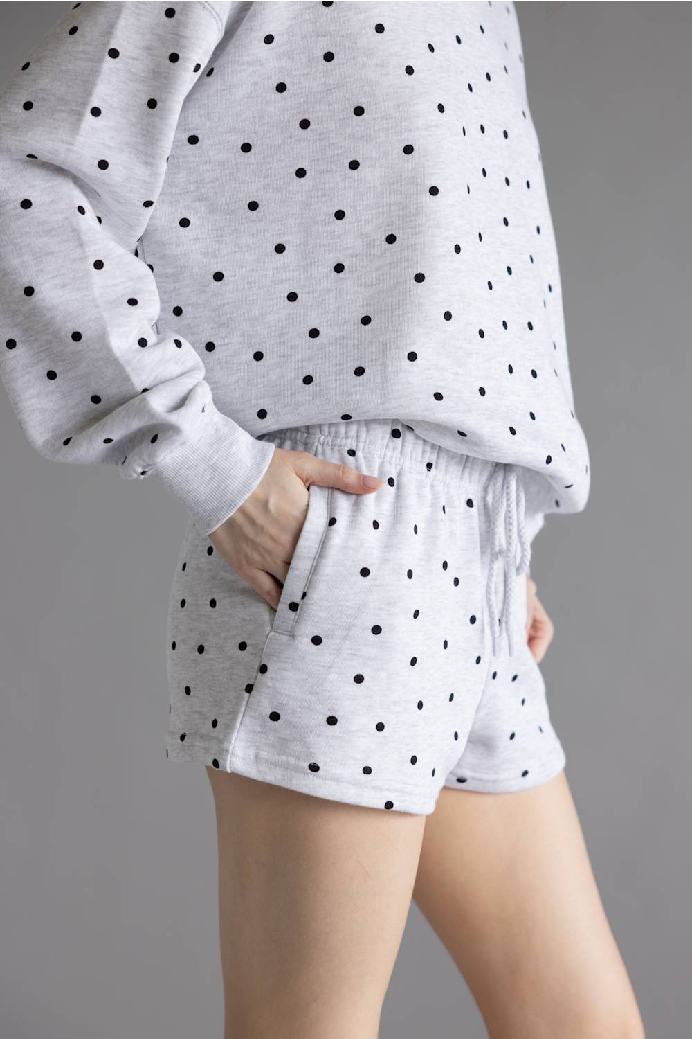 Polka Dot Fleece Shorts for Women in Grey/Black