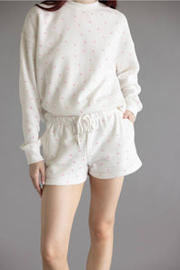 Polka Dot Fleece Shorts for Women in Ivory/Pink