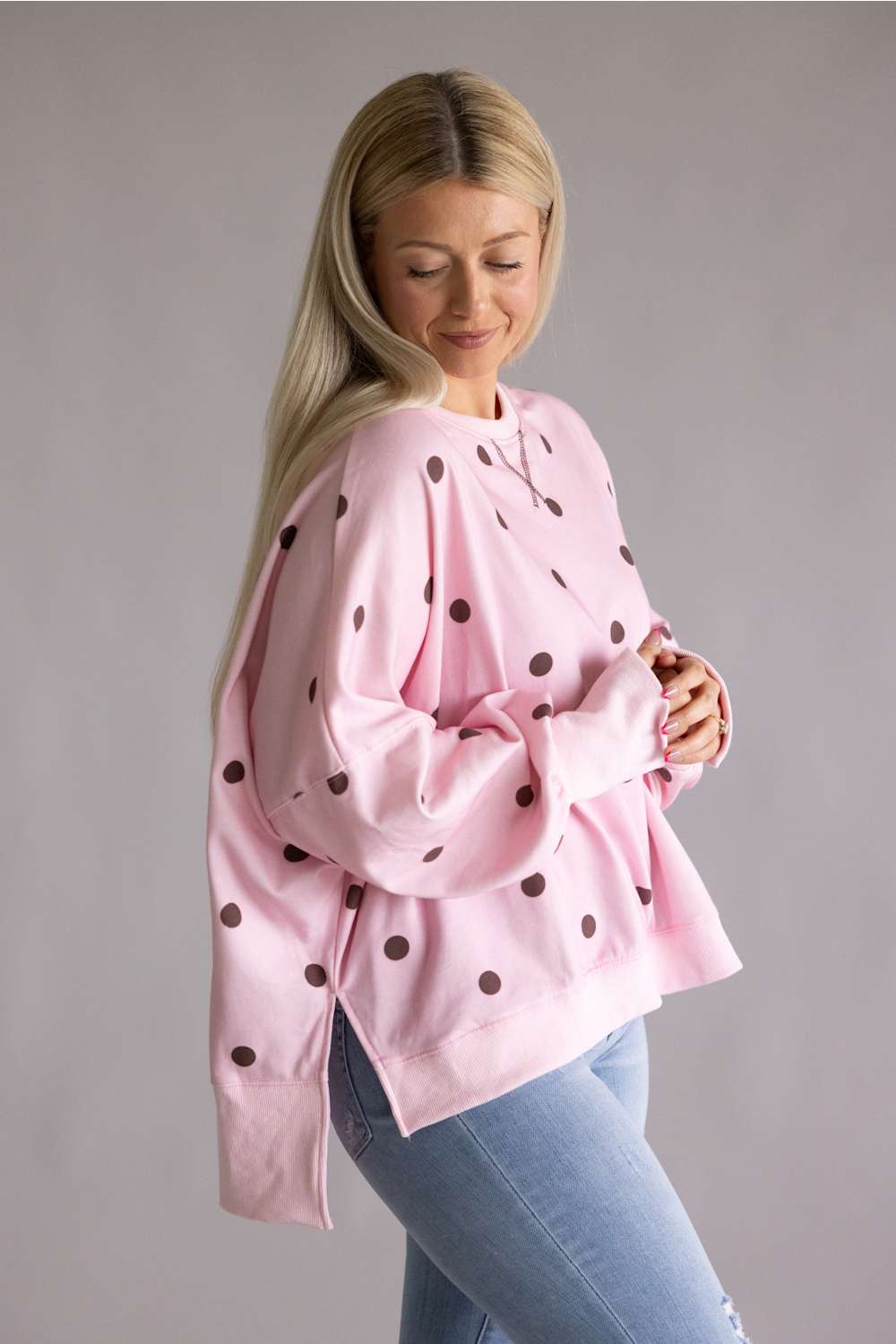 Polka Dot Oversized sweatshirt pink burgundy 