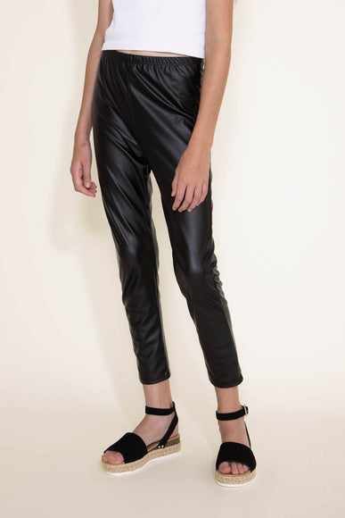 Youth Leather Leggings for Girls in Black