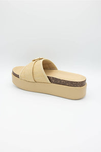 Project Cloud Sonia Raffia Platform Slides for Women in Beige