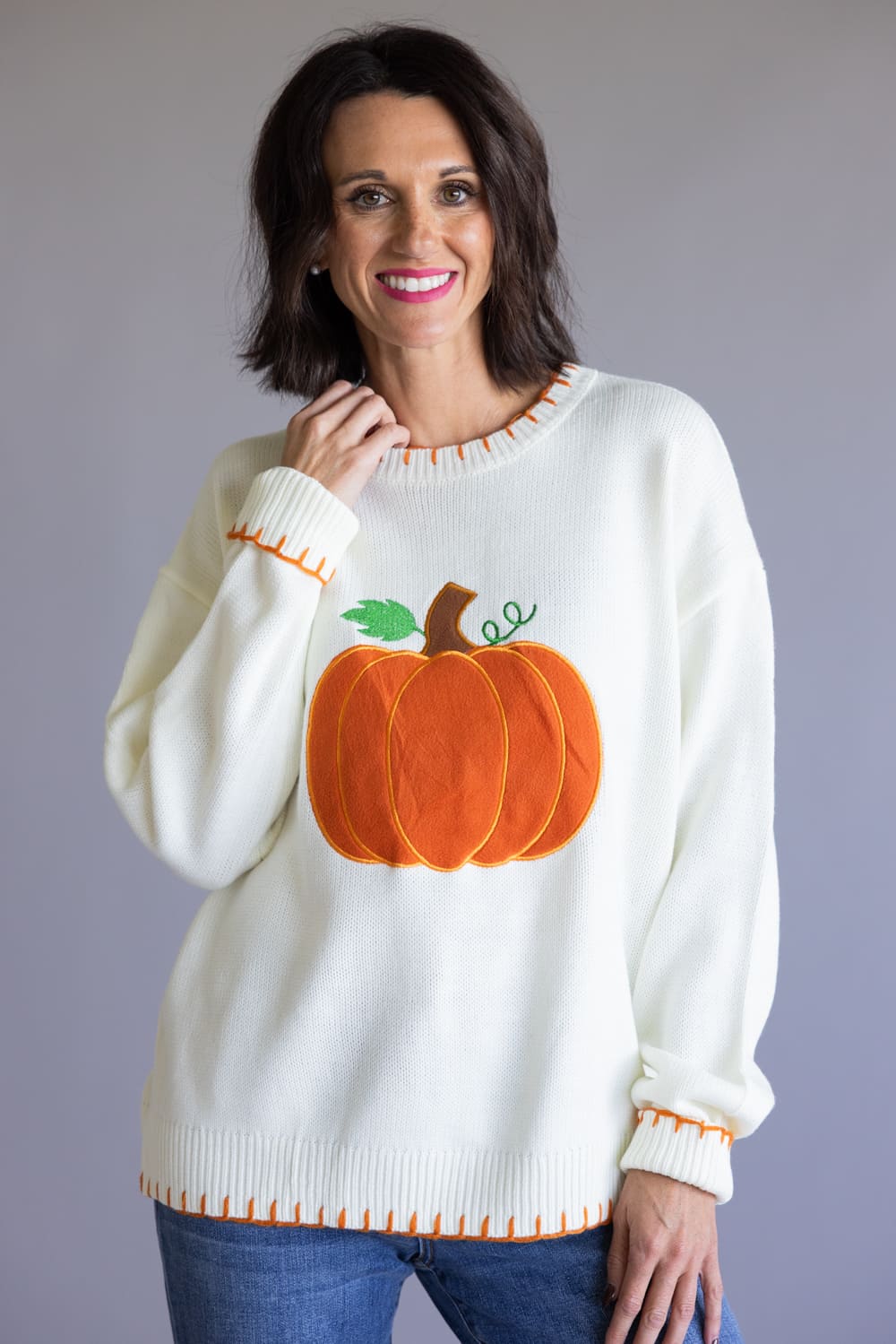 Pumpkin Sweater for Women in Ivory