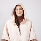 Quilted Puffer Poncho for Women in Tan