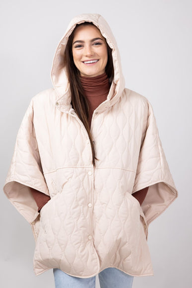 Quilted Puffer Poncho for Women in Tan