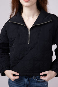 Quilted Puffer Quarter Zip for Women in Black