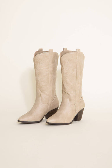 Qupid Shoes Zane Western Cowboy Boots for Women in Stone