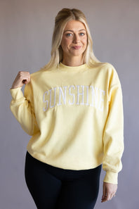 1897 Active Sunshine Embroidered Crewneck for Women in Light Yellow