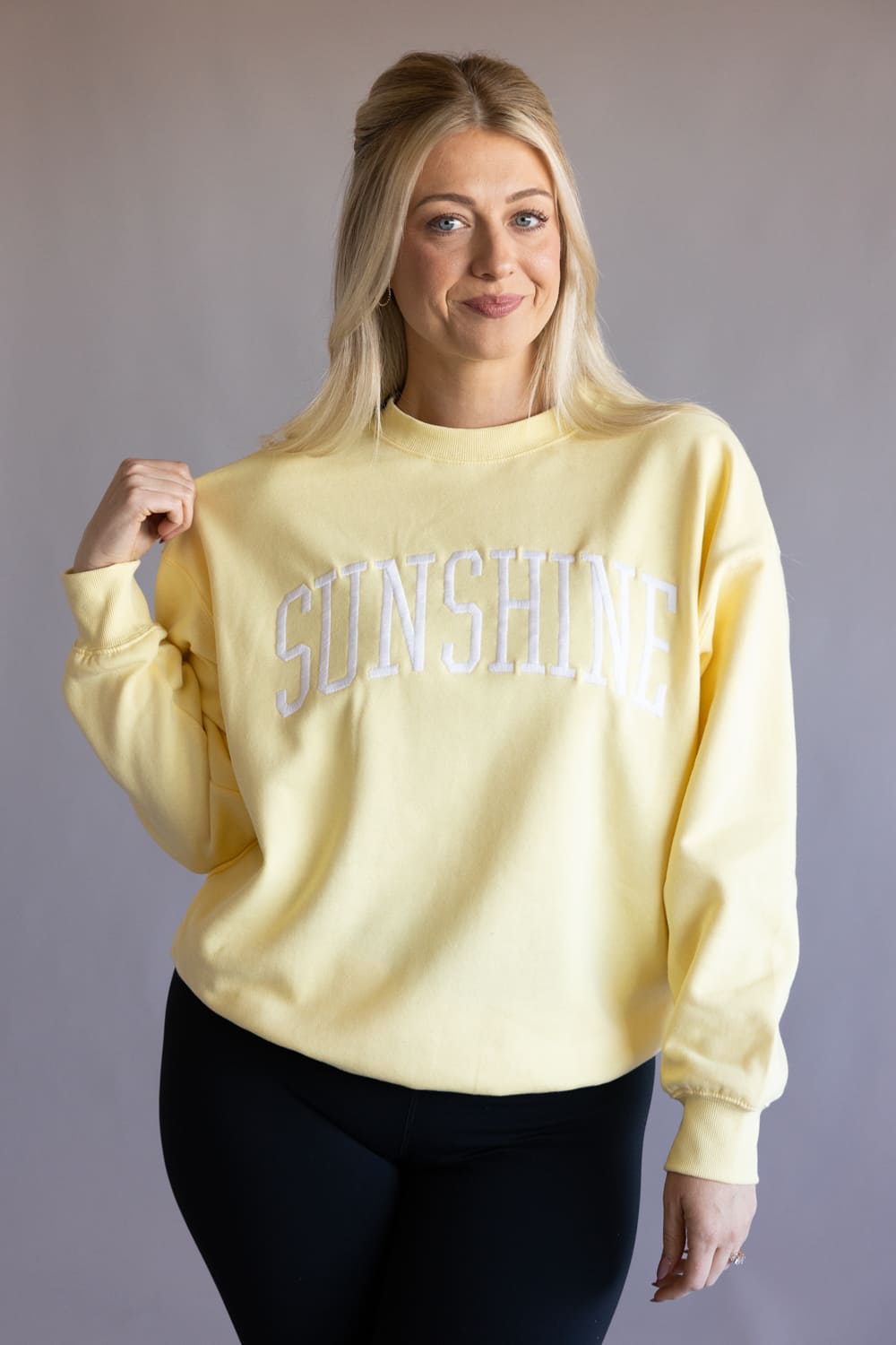 1897 Active Sunshine Embroidered Crewneck for Women in Light Yellow