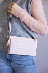 Gingham Crossbody Wristlet for Women in Pink