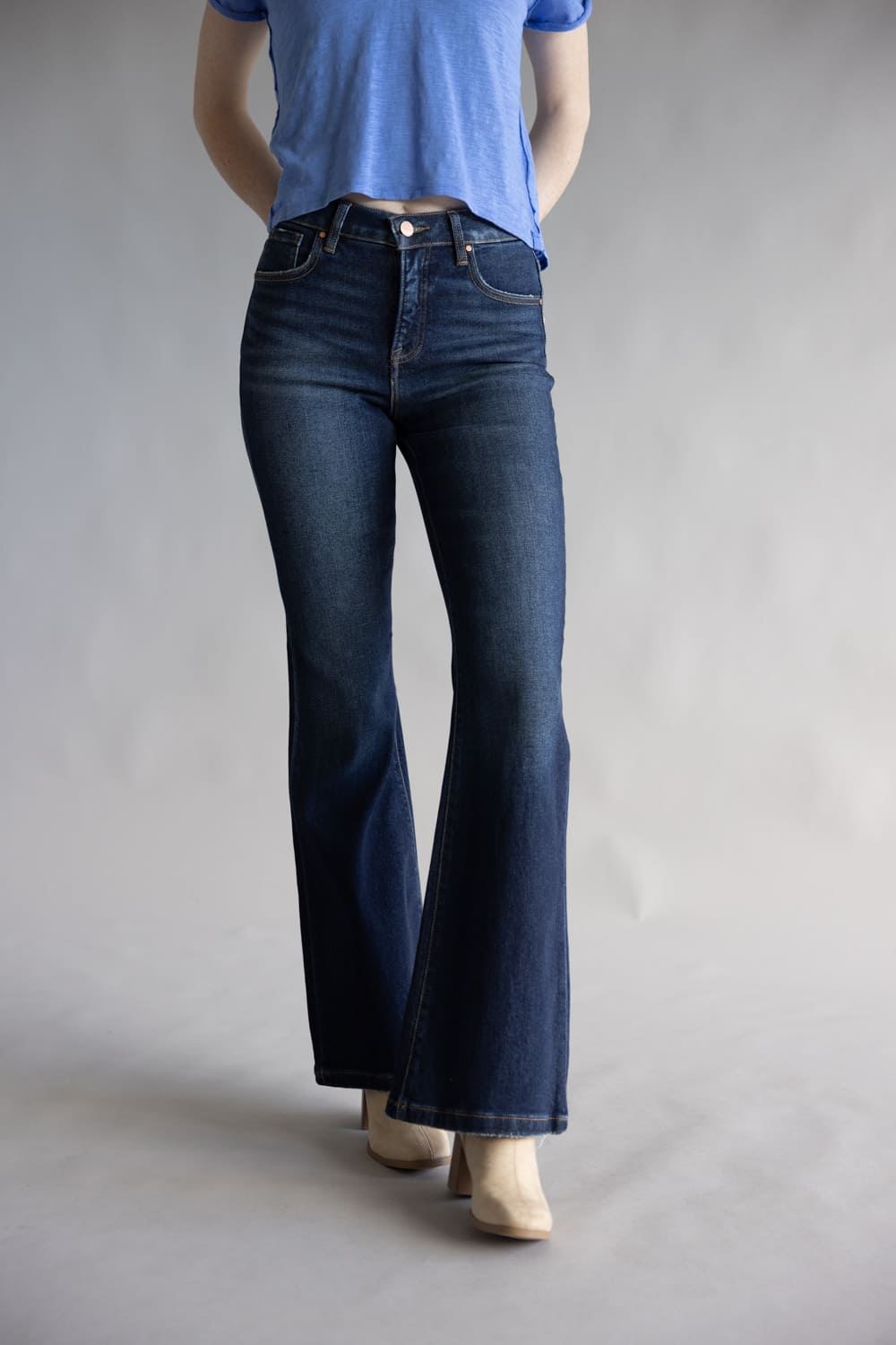  Risen High Rise Tummy Control Flare Jeans for Women 