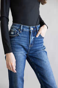 Risen High Rise Tummy Control Cuffed Straight Leg Jeans for Women