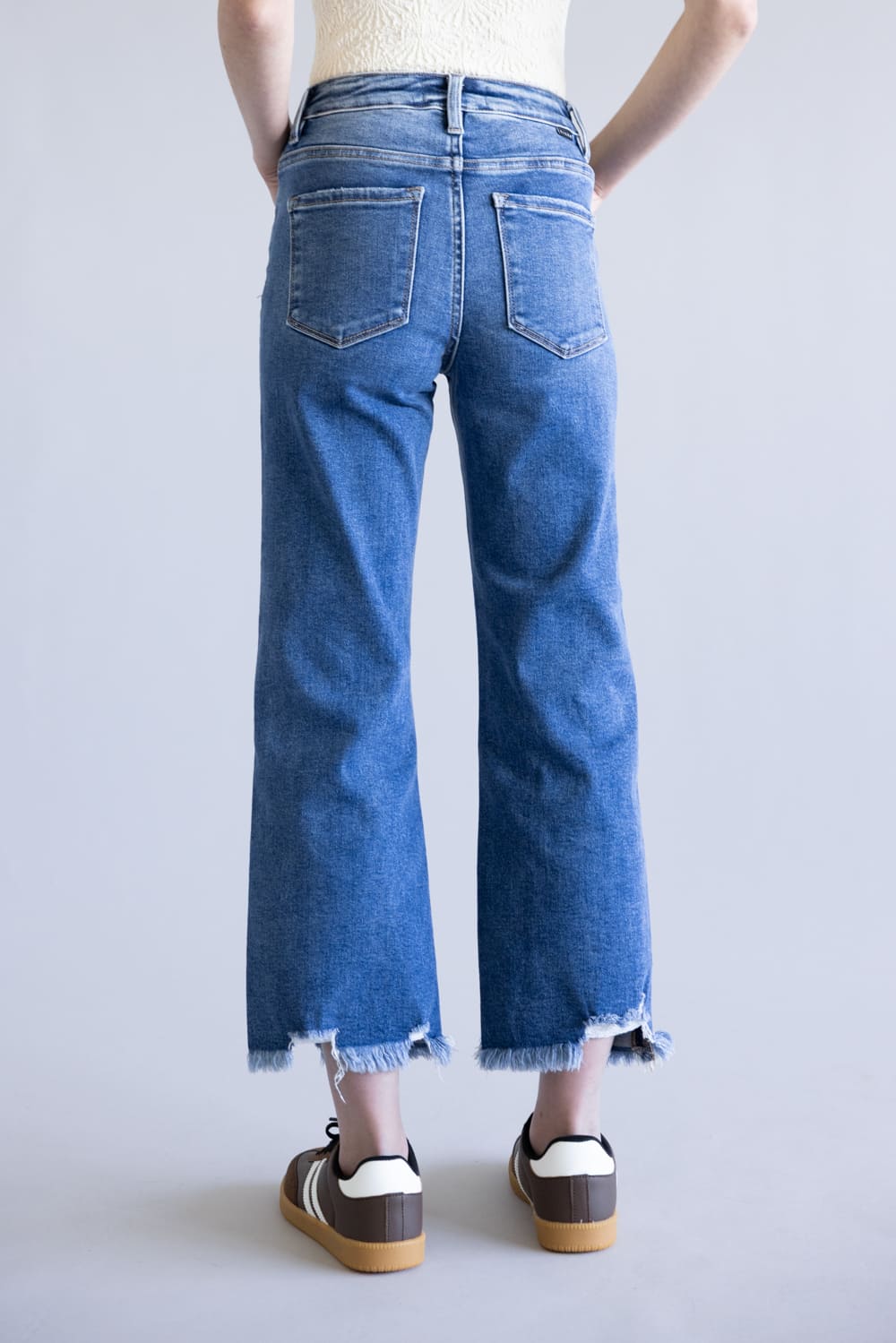 Risen Mid Rise Crop Straight Jeans for Women