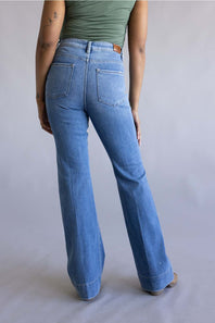 Risen Mid Rise Tummy Control Flare Jeans for Women