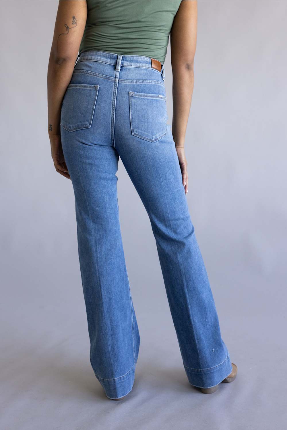 Risen Mid Rise Tummy Control Flare Jeans for Women