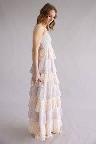 Tiered Floral Ruffle Maxi Dress for Women in Multi