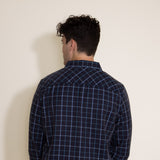 Western Woven Plaid Shirt for Men in Dark Navy