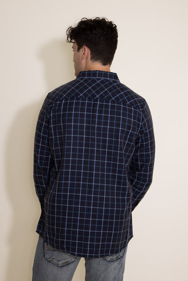 Western Woven Plaid Shirt for Men in Dark Navy