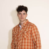 Random Access Western Woven Plaid Button Down Shirt for Men in Orange