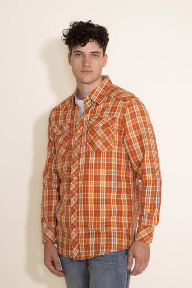 Random Access Western Woven Plaid Button Down Shirt for Men in Orange