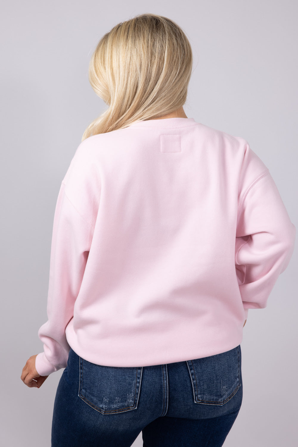 1897 Active HO HO HO Fleece Embroidered Sweatshirt for Women in Baby Pink