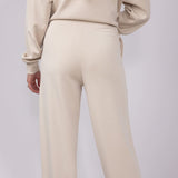 High Rise Stretch Wide Leg Sweatpants for Women in Beige