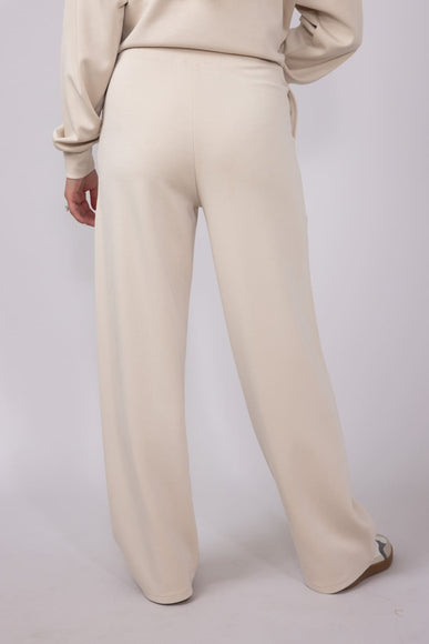 High Rise Stretch Wide Leg Sweatpants for Women in Beige