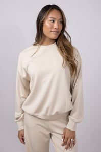Relaxed Fit Stretch Crewneck for Women in Beige