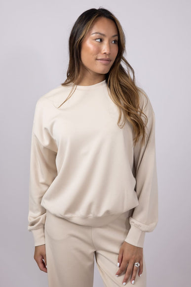 Relaxed Fit Stretch Crewneck for Women in Beige