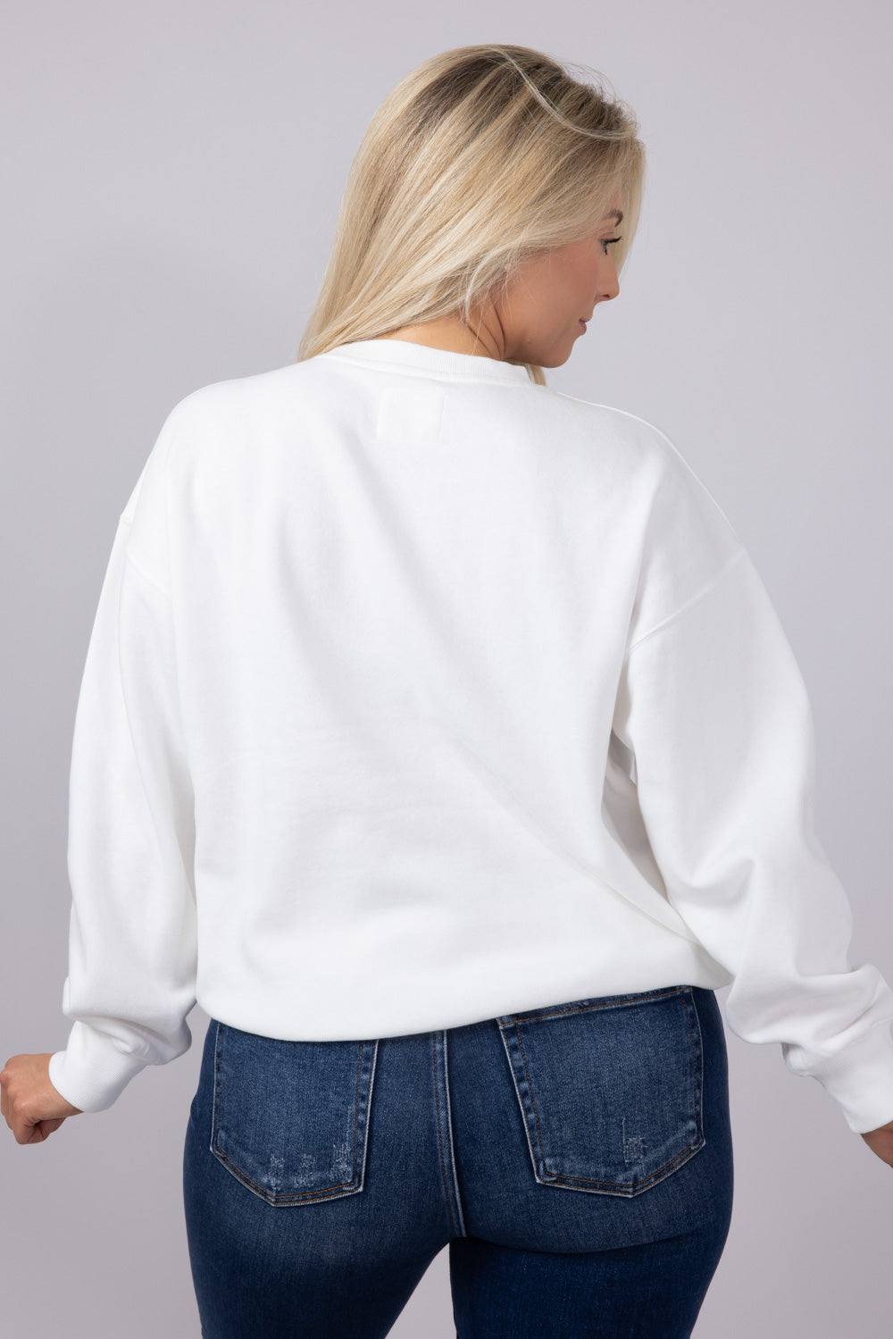 1897 Active Merry and Bright Fleece Embroidered Fleece Sweatshirt for Women in White