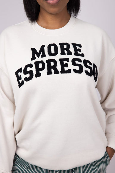 More Espresso Chenille Patch Fleece Crewneck for Women in Beige