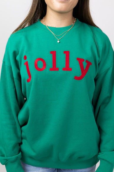 1897 Active Jolly Embroidered Fleece Sweatshirt for Women in Kelly Green